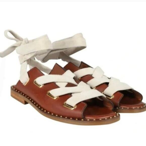 NEW Maje Fidil Lace Up Marron Gladiator Leather Sandal Mules US 8.5 - Picture 2 of 12